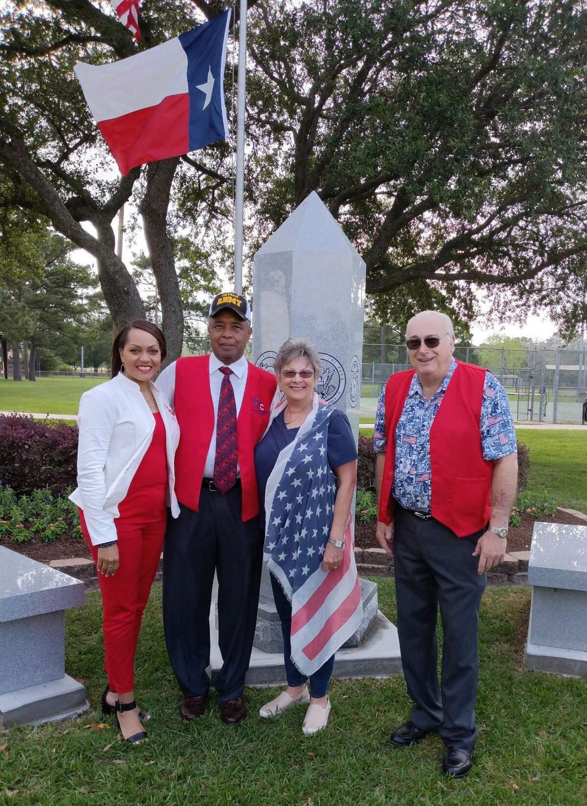 Crosby ISD Superintendent Paula Patterson, Chaplain Cedric Patterson, Monument Chairman Judy Culbreath, and Eastside Veterans President Bob Ward were all present at the dedication ceremony for the new Eastside Veterans Memorial in Crosby Park.