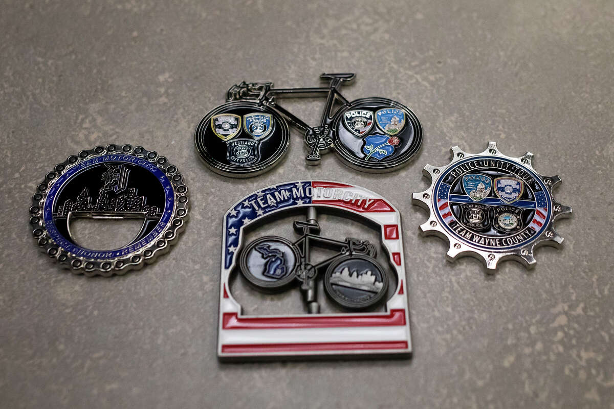 Midland Police Chief Nicole Ford's medals from her participation in the Police Unity Tour over the years are arranged in her office. Chief Ford will embark on the 300-mile bike ride from New Jersey to Washington, D.C. yet again on May 9, 2022.