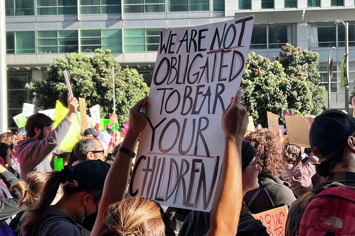 Protesters rally in support of abortion rights near the Phillip Burton Federal Building and U.S. Courthouse, in San Francisco, on Tuesday, May 3, 2022.