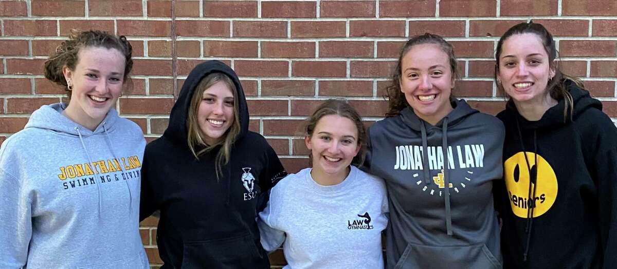 McKenna Sharpe, Sydney Simpson, McKenzie Powers, Shelby Green and Lauren Davis captain Law girls track team.
