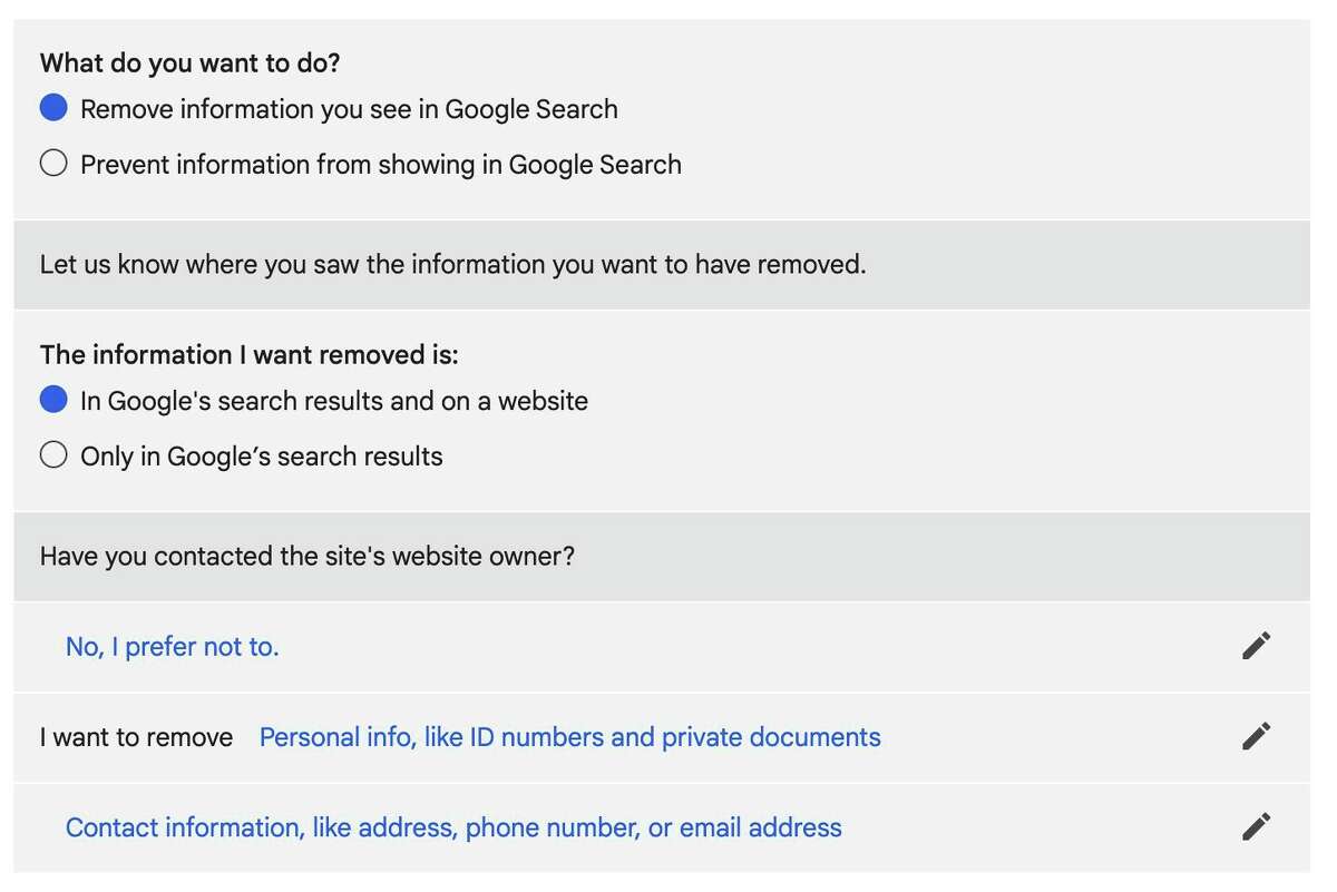 Google’s removal request form is easy to figure out, but you’ll need details about web pages and search results before you start.