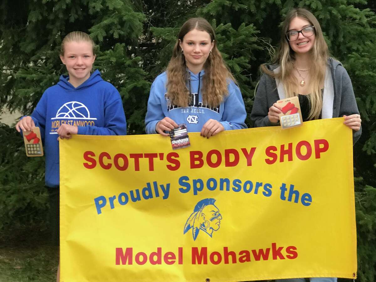 April's Model Mohawks include (left to right) Ryleigh Vining, sixth grade; Matty Kozuch, seventh grade; Aleeha Miller, eighth grade.   
