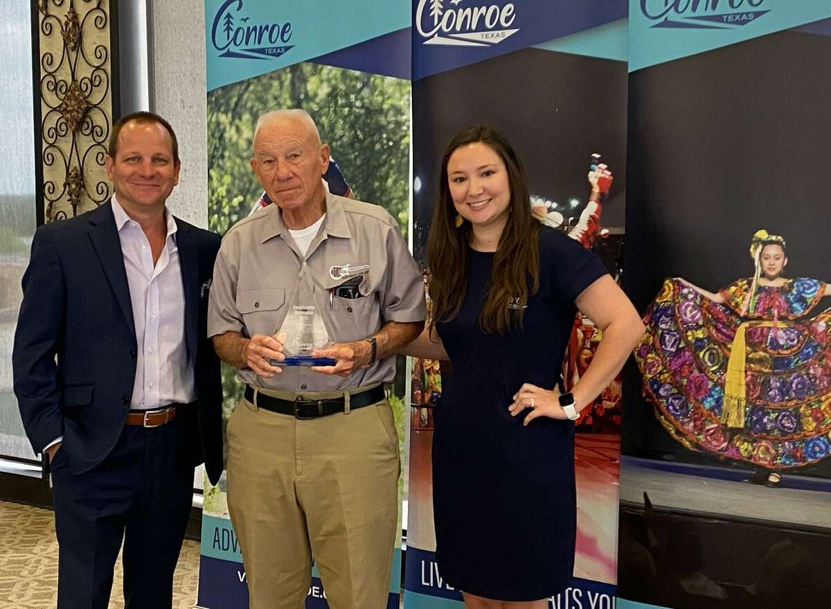 Visit Conroe’s National Travel and Tourism Week luncheon at Conroe Tower honored several local residents and organizations who are drivers of tourism in Conroe. Pictured from left are Conroe Mayor Jody Czajkoski, Community Champion Award Winner Rodney Pool and Rebekah Kolb from Visit Conroe.