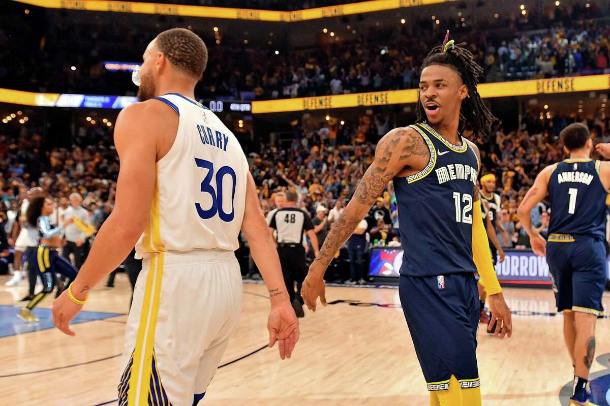 How the Warriors can defend Ja Morant without Gary Payton II. MEMPHIS, TENNESSEE - MAY 03: Ja Morant #12 of the Memphis Grizzlies and Stephen Curry #30 of the Golden State Warriors after Game Two of the Western Conference Semifinals of the NBA Playoffs at FedExForum on May 03, 2022 in Memphis, Tennessee. NOTE TO USER: User expressly acknowledges and agrees that, by downloading and or using this photograph, User is consenting to the terms and conditions of the Getty Images License Agreement. (Photo by Justin Ford/Getty Images)