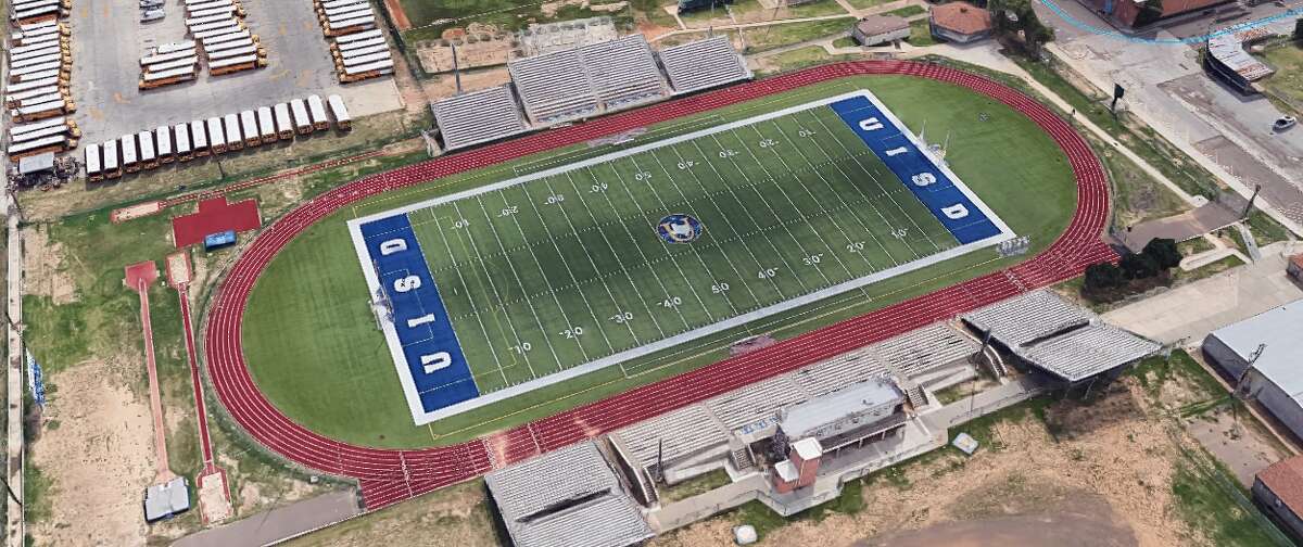 Pictured is a satellite image of Krueger Field at 700 E Del Mar Blvd. in Laredo, Texas. An individual reportedly displayed a gun and got into a fight with students and police at the Alexander High School Spring Game at this location on Wednesday, May, 4, 2022.