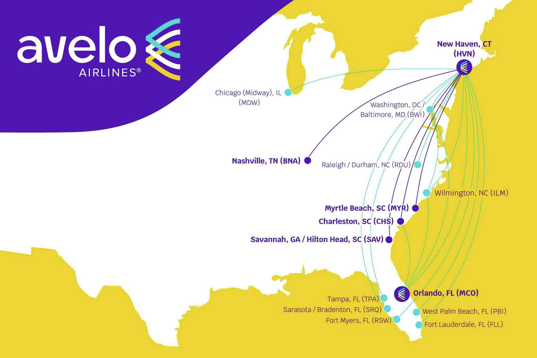Avelo Airlines Route Map Avelo Airlines Begins New Flights From Tweed New Haven