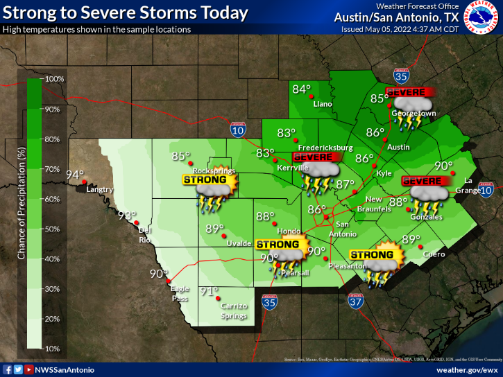 San Antonio weather Thunderstorms, hail and tornadoes possible