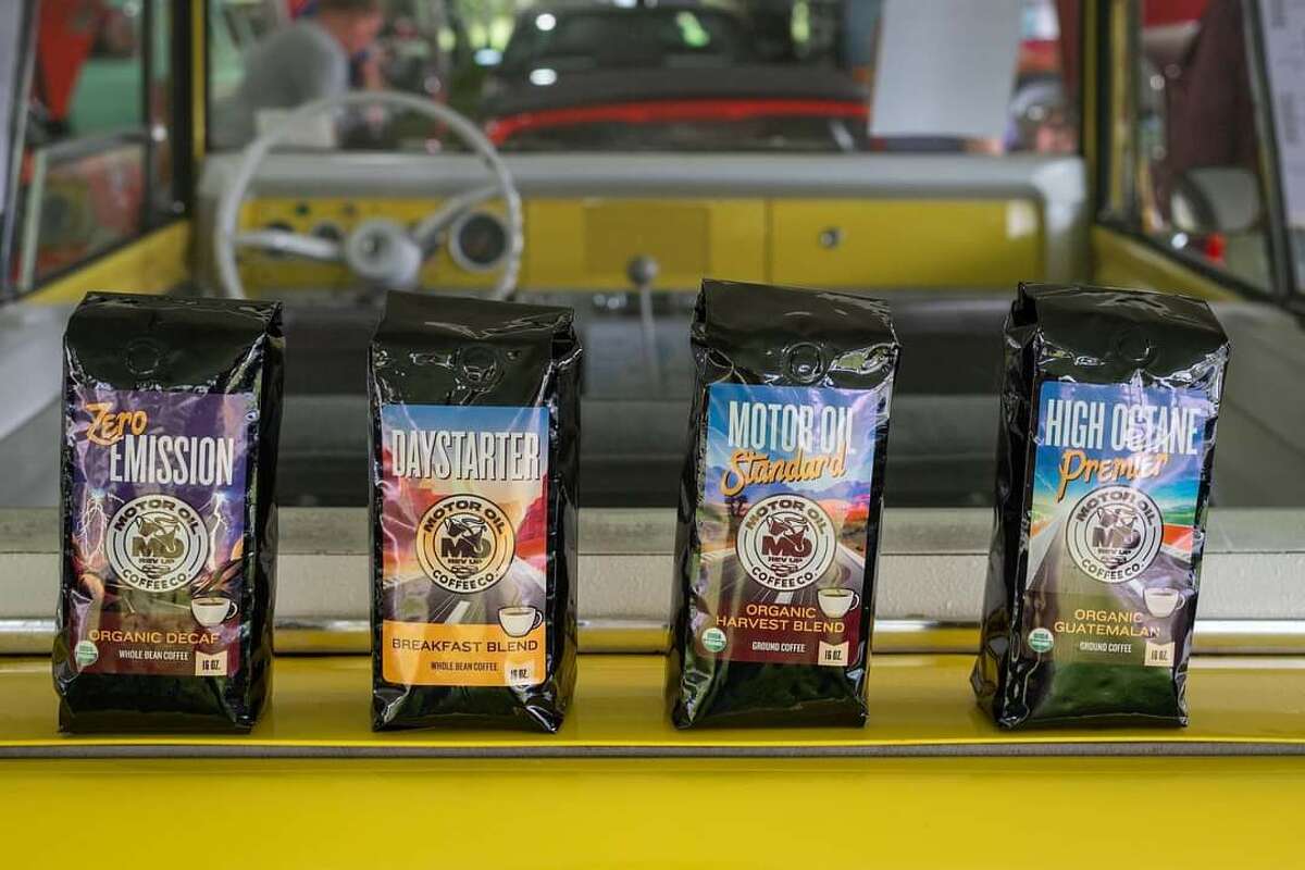 Motor Oil Coffee started its sales with pop-ups at car shows, where one of the featured vehicles was a 1950s International pickup that the company used for this product photo.