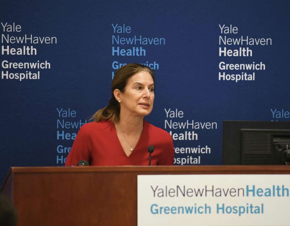 Lt. Gov. Susan Bysiewicz speaks at a press conference to address the national blood shortage at Greenwich Hospital in Greenwich, Conn. Tuesday, Feb. 1, 2022.