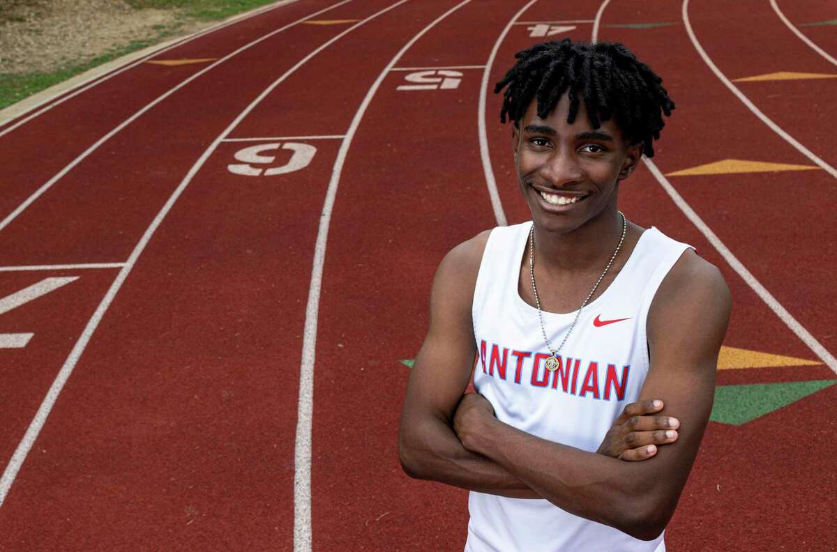 Antonian sprinter Garrett Kaalund, 18, is pictured at Antonian Stadium in San Antonio, Texas, on May 4, 2022.