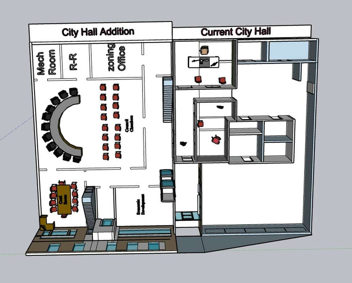 An artist's rendering shows the proposed floor plan for the expanded city hall building. 