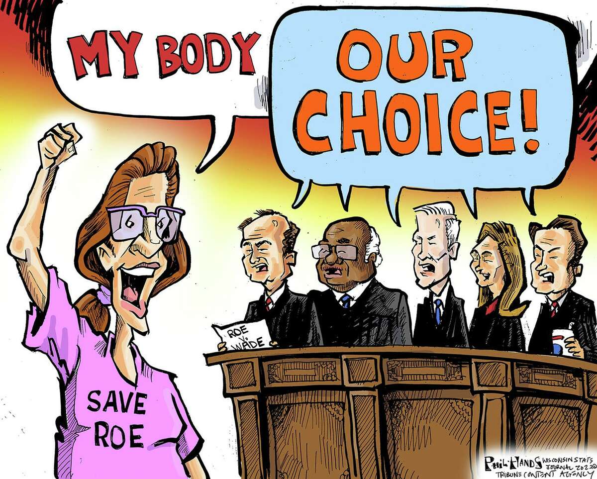 Editorial cartoon responding to leaked draft Roe decision.