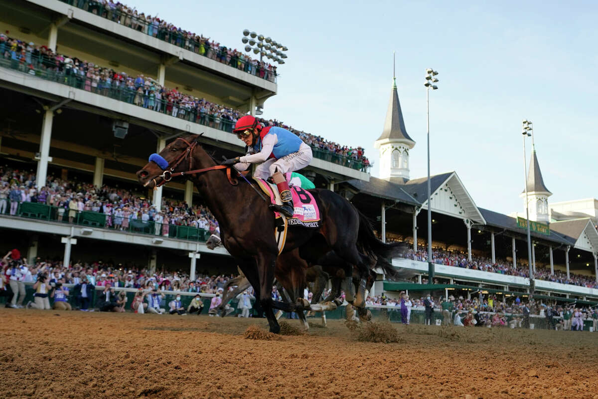 John Velazquez rides Medina Spirit across the finish line to win the 147th running of the Kentucky Derby at Churchill Downs in Louisville, Ky., May 1, 2021. The Kentucky Derby television broadcast will be produced by a woman for the first time in the 148-year-old history of the race. Lindsay Schanzer on Thursday, April 21, 2022, will be named senior producer of NBC Sports Derby coverage and oversee the network's horse racing production.  