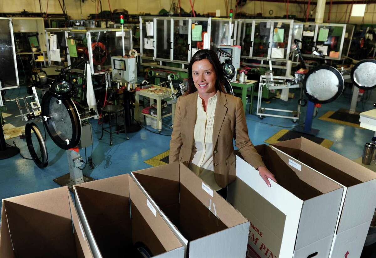 Bead Industries CEO Jill Mayer on the company’s factory floor in Milford in 2016.