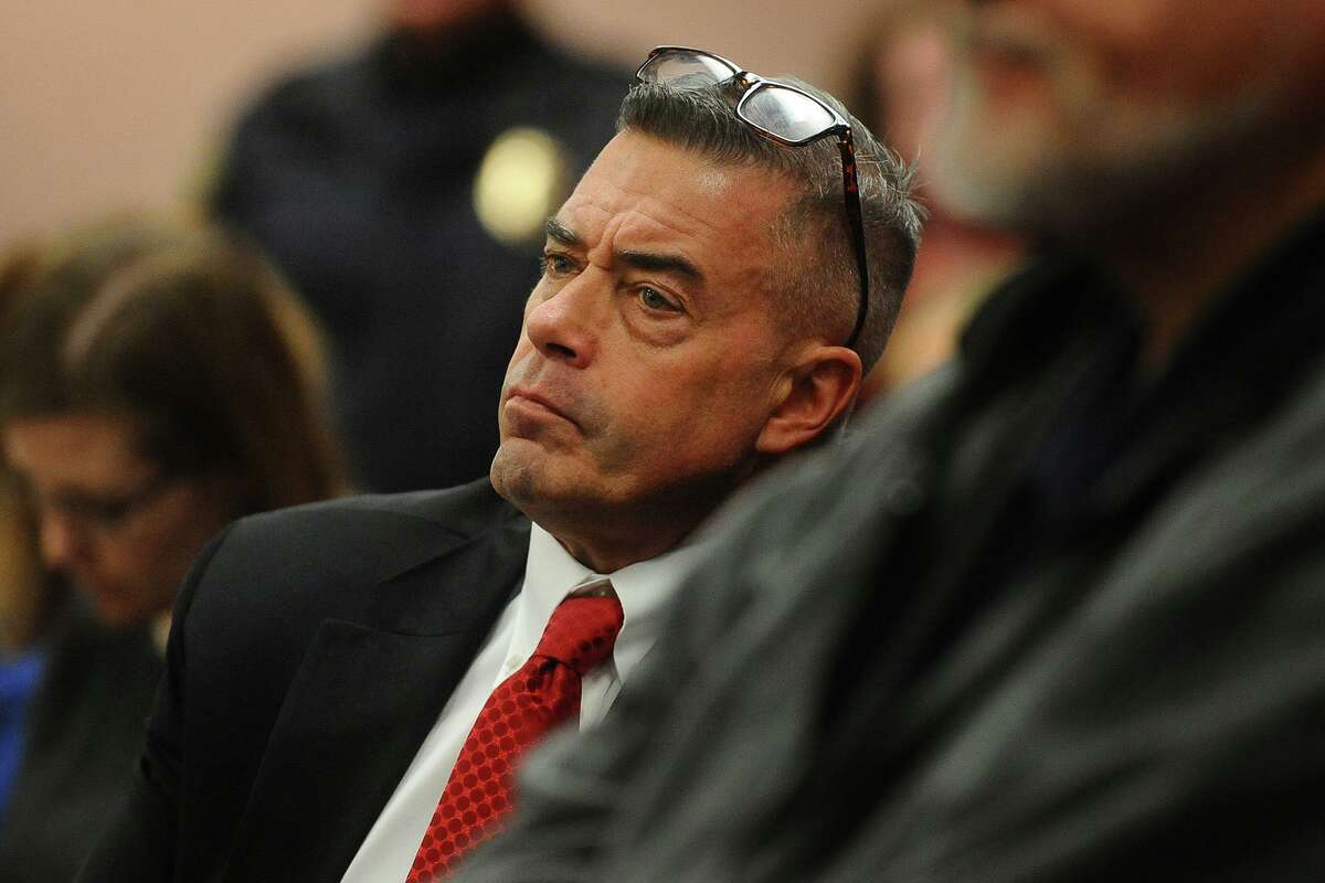 Derby Superintendent of Schools Matthew Conway listens to Mayor Richard Dziekan's state of the city address at City Hall in Derby, Conn. on Wednesday, January 15, 2019.