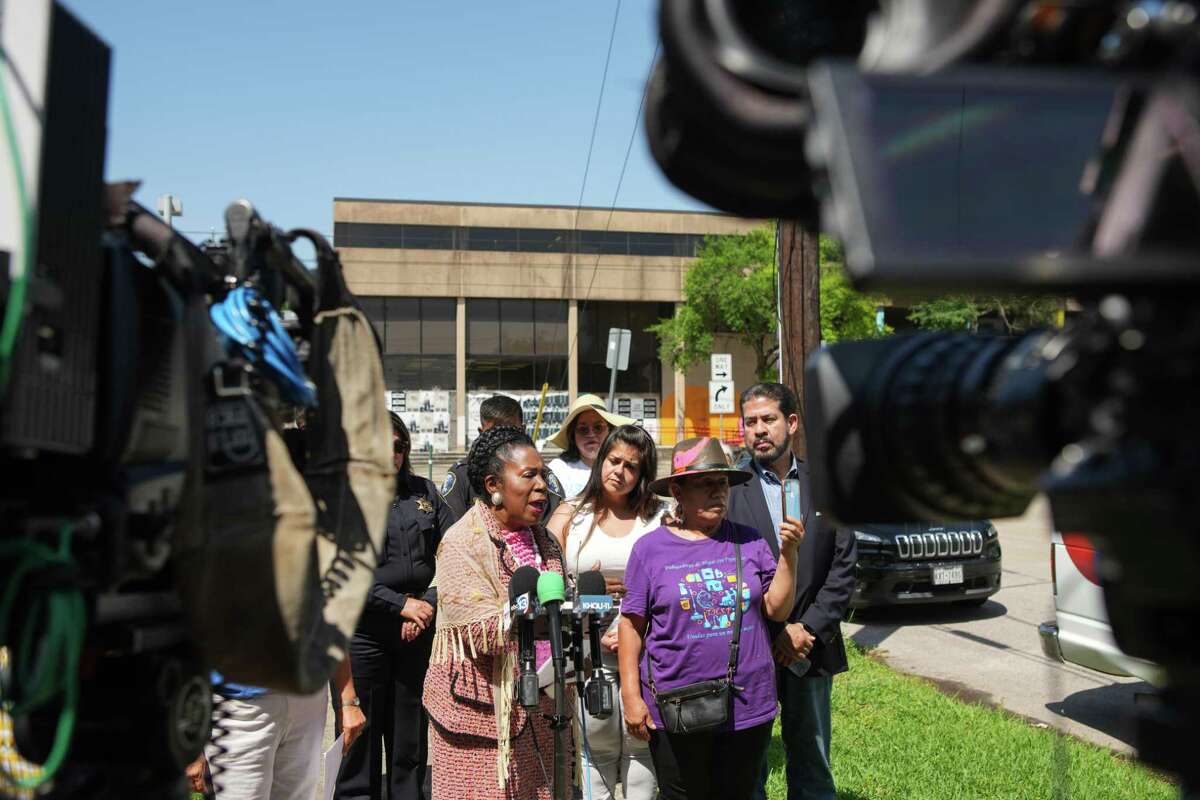 Rep. Sheila Jackson Lee speaks during a news conference calling on the Salvation Army to act following the Andre Jackson murder conviction Friday, May 6, 2022 in Houston.