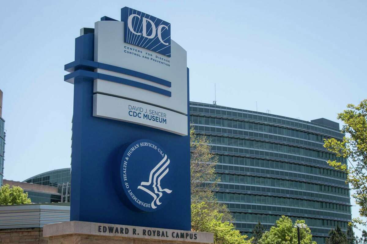 A sign at the entrance to the U.S. Centers for Disease Control and Prevention in Atlanta on April 19, 2022. The CDC said Friday that it is investigating 109 cases of unusual acute hepatitis in children.
