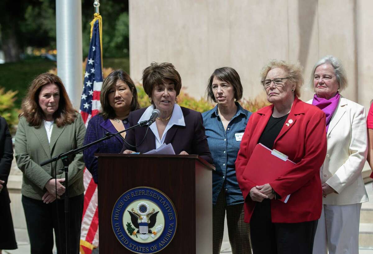 Rep. Anna Eshoo speaks at Mountain View City Hall on the draft Supreme Court opinion overturning Roe v. Wade.