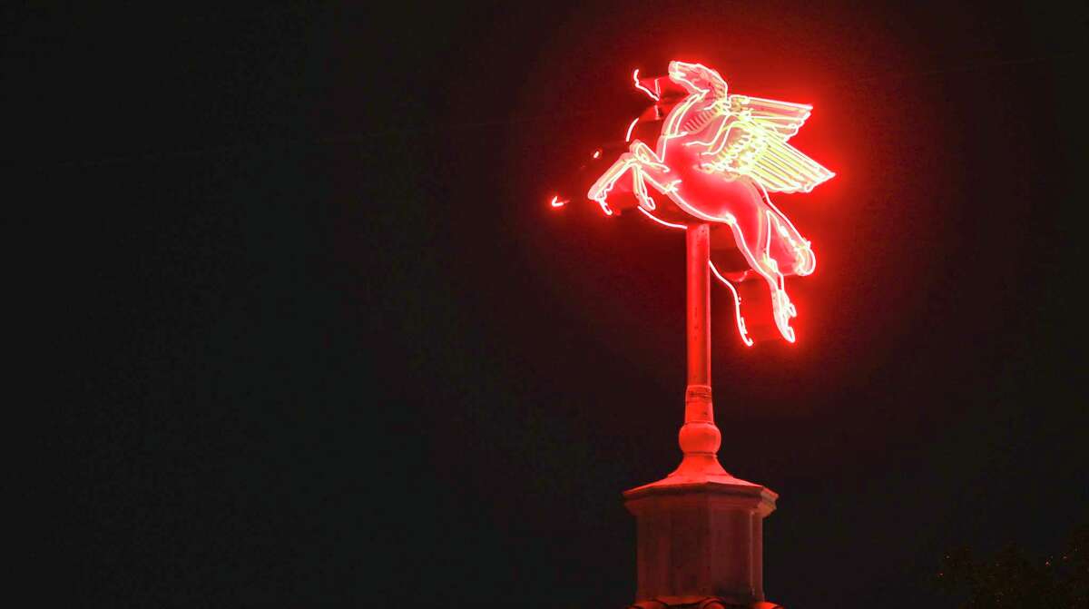 The old Mobil Pegasus neon sign at Broadway and Austin Highway has been shining for many years. Neon signs have often given San Antonio a unique look to its cityscape.