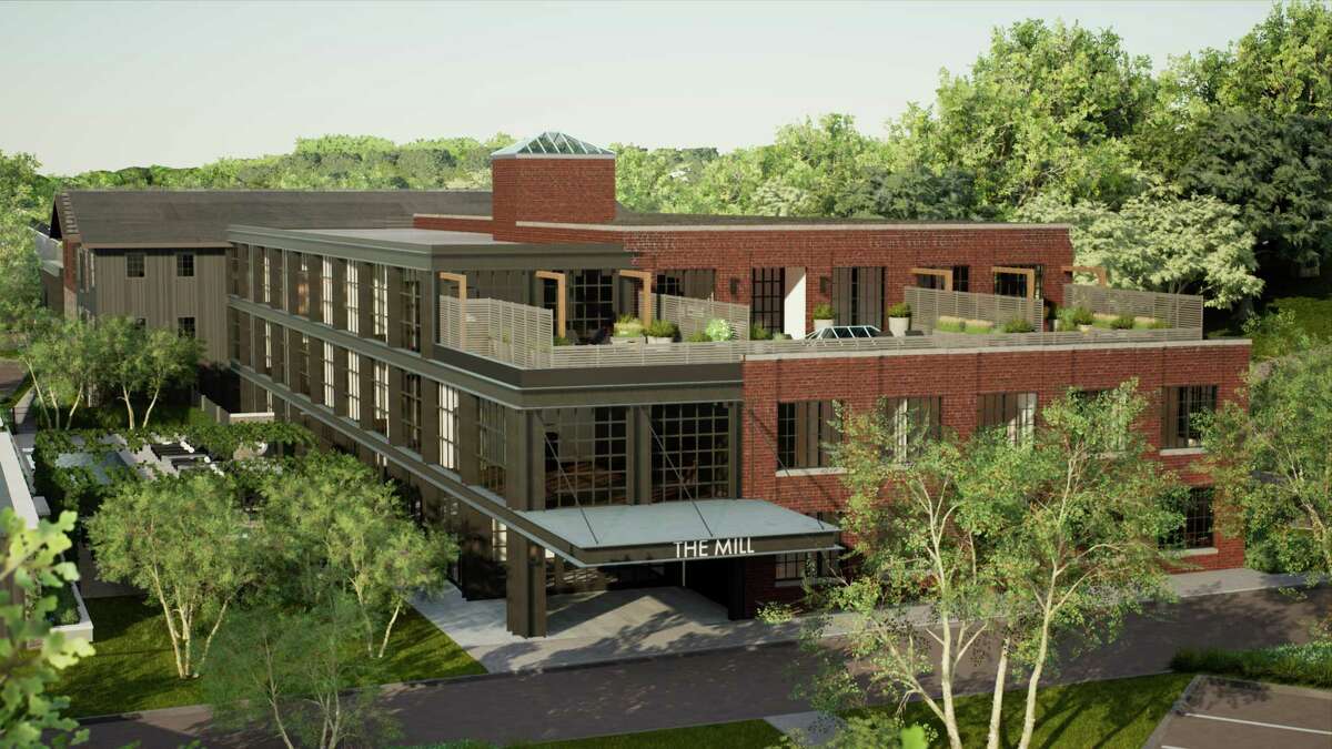 Rendering of the The Mill, a new luxury condo community with 31 units in a renovated factory from the 1800s.