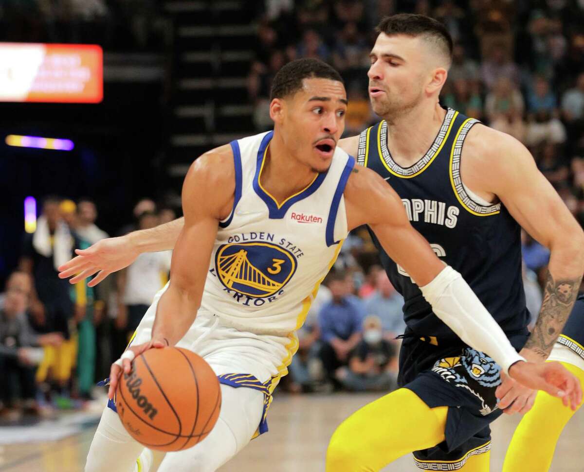 Jordan Poole (3) and the Warriors will face John Konchar and the Grizzlies in Game 3 of their second-round playoff series at Chase Center at 5:30 p.m. Saturday. ( Channel: 7Channel: 10)