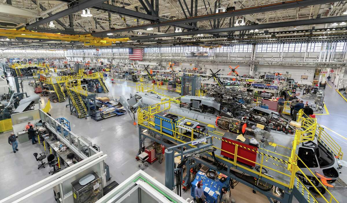 A CH-53K King Stallion helicopter takes shape this month at the headquarters factory of Sikorsky in Stratford.