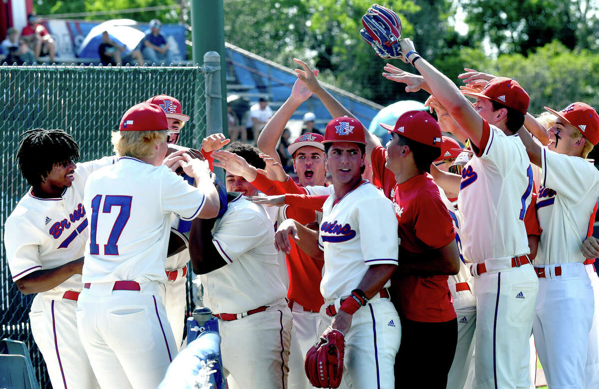 West Brook reacts after scoring in the first inning during their match-up with Pasadena Memorial Friday. Photo made Friday, May 6, 2022. Kim Brent/The Enterprise