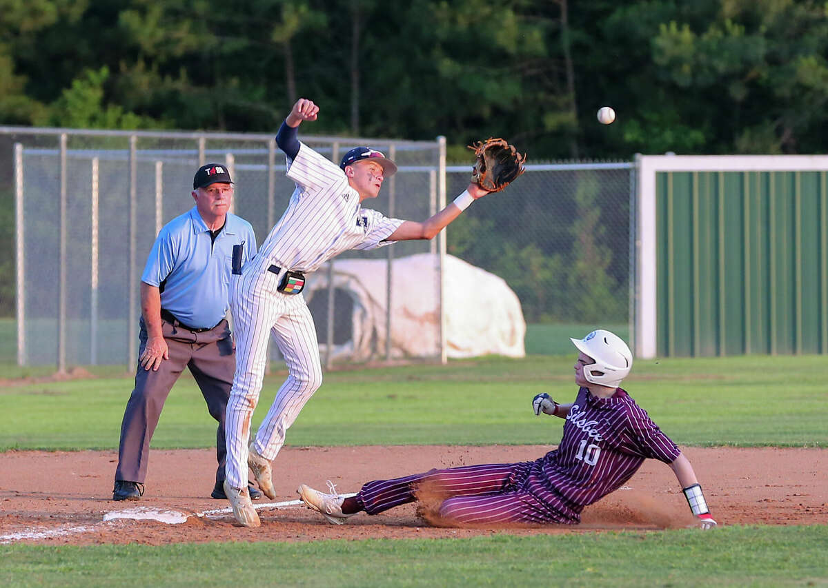 Silsbee Tiger designated hitter Tristin Dean slides in to third base in a 4A playoff game against Hardin Jefferson. Photo taken by Jarrod Brown on May 6, 2022 in Sour Lake , TX