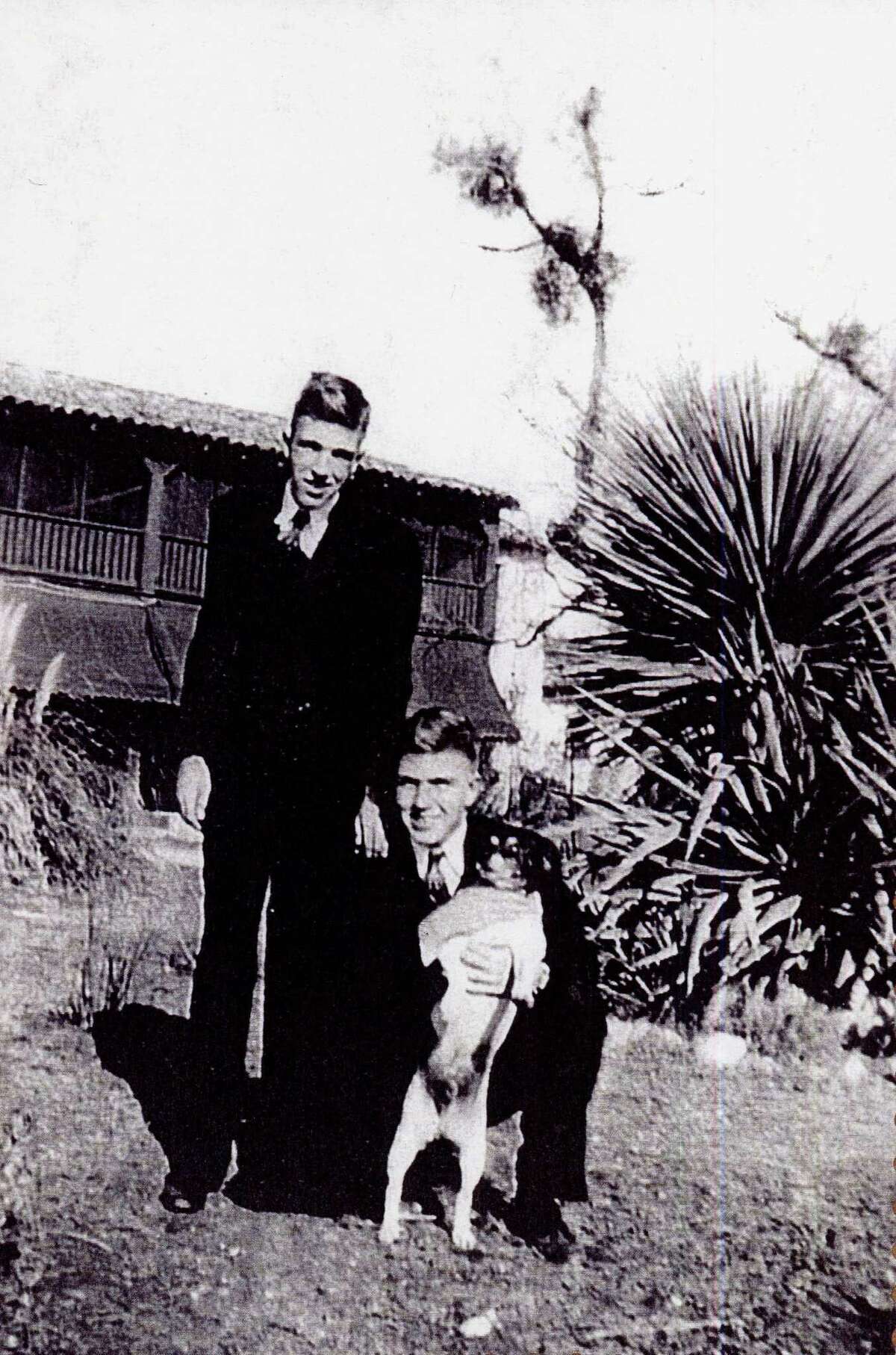Twin brothers John “Jack” Onion, left, and James “Jim” Onion, shown here circa 1941 at about 17, grew up in the historic limestone house on Huebner Creek. Both became judges, like their father, John F. Onion Sr.