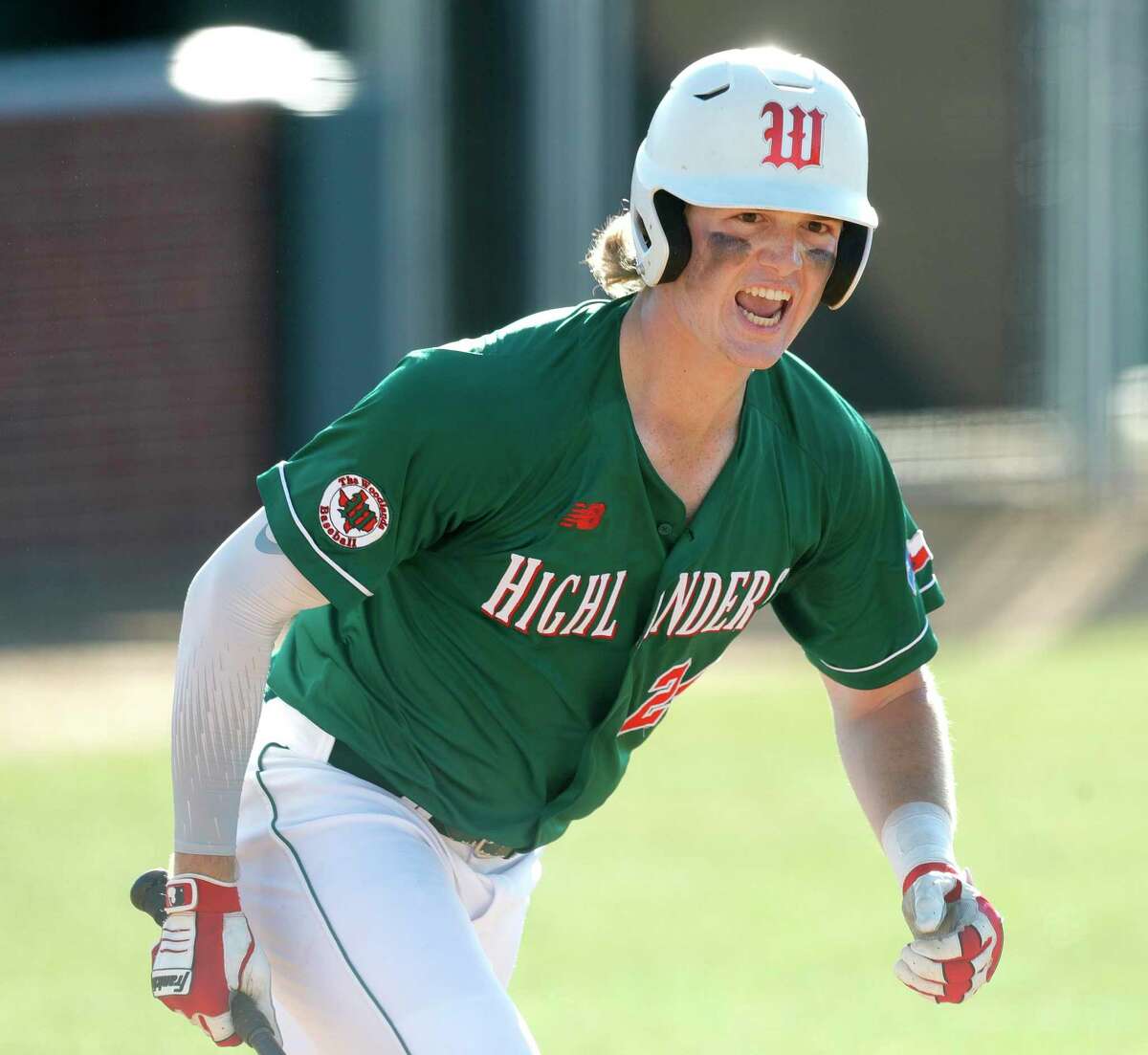 The Woodlands’ Gray Nooe, shown here in March, had a two-run hit during the Highlanders bi-district win over Aldine Davis on Saturday.