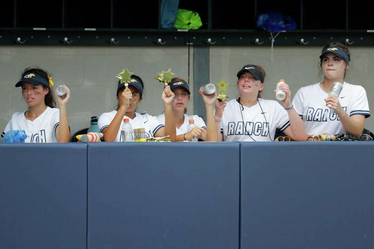 Cypress Ranch players cheer during the their Region II-6A softball playoff game Saturday, May 7, 2022 Cypress in Pearland, TX.