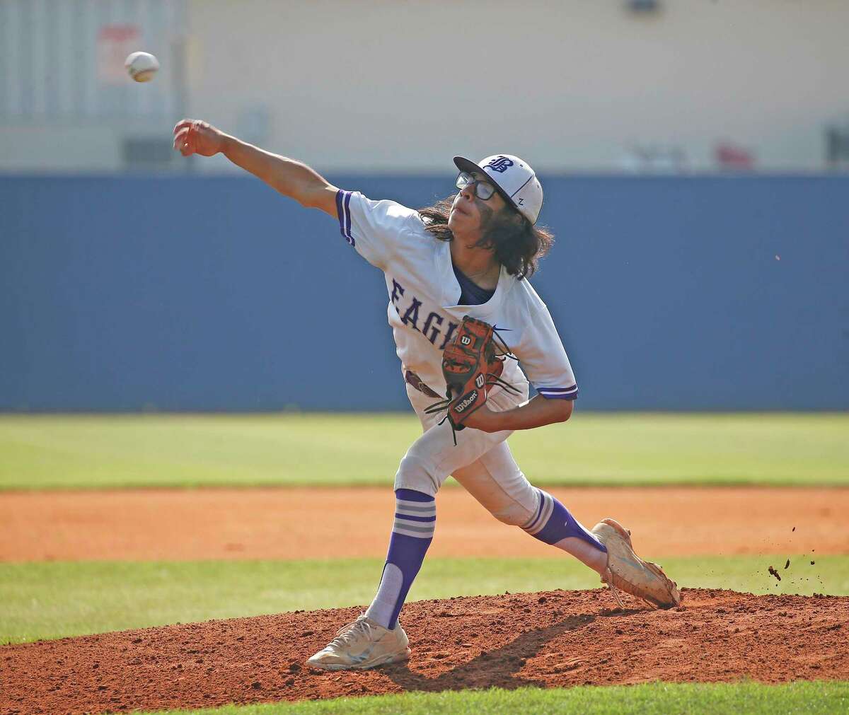 Brackenridge winning pitcher Hector Quiroga (11) delivers during Game 2 of a Class 5A baseball first-round playoff. Brack defeated Medina Valley 8-1 forcing a third game on Saturday, May 7, 2022 at SAISD Sports Complex.