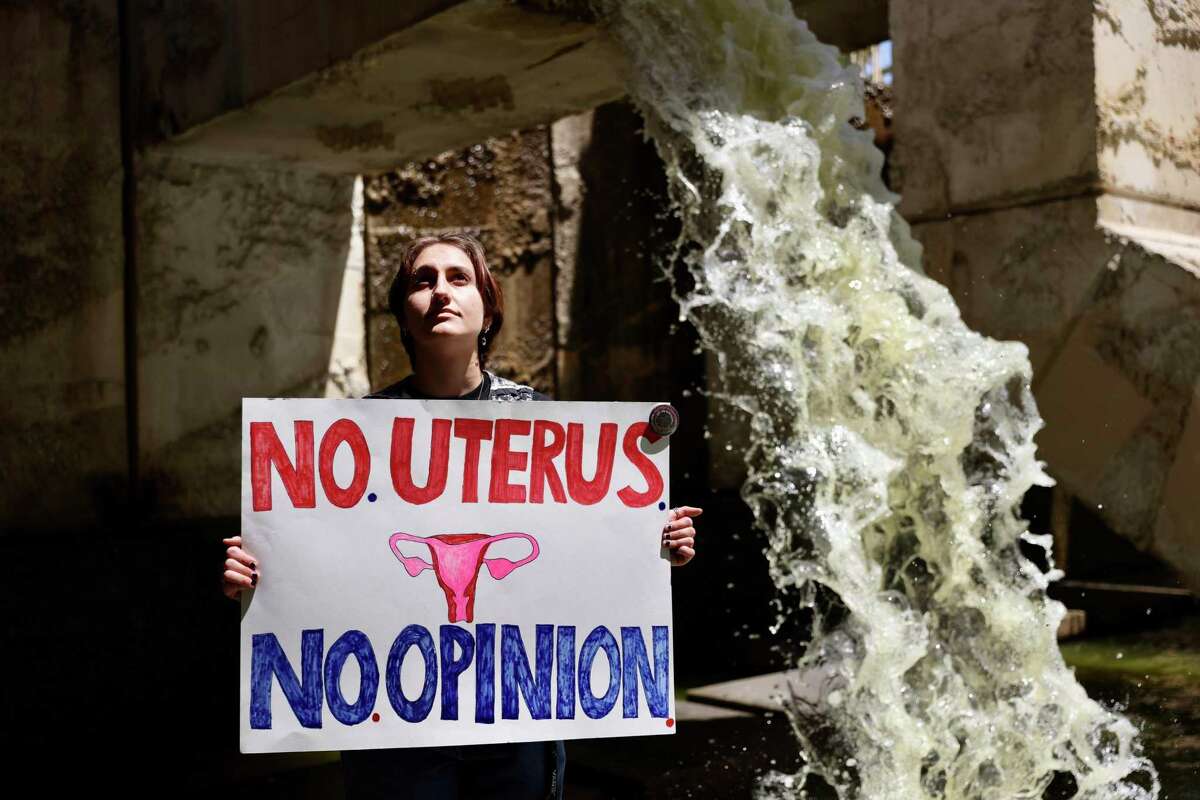 Nic Stromme, 19, of Livermore protests the Supreme Court’s leaked draft decision to overturn Roe v. Wade during a rally at San Francisco’s Embarcadero Plaza.