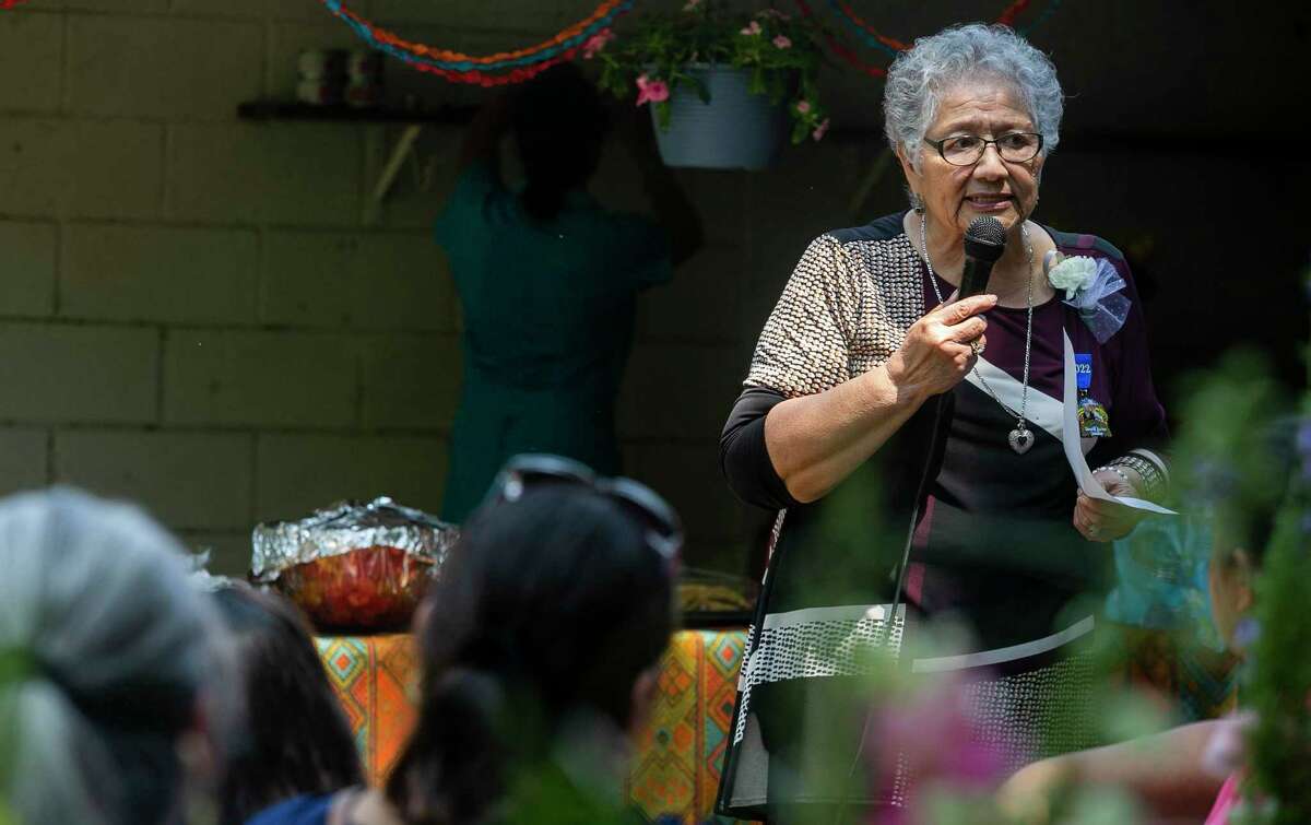 Fuerza Unida co-founder Petra Mata speaks during the Mother’s Day celebration held by Fuerza Unida on Saturday, May 7, 2022.