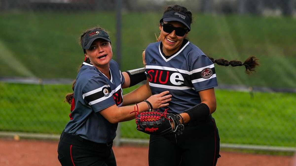Lauryn Yslava, right, broke the SIUE freshman home run record Saturday. She hit her eighth home run of the season in a doubleheader at Austin Peay.