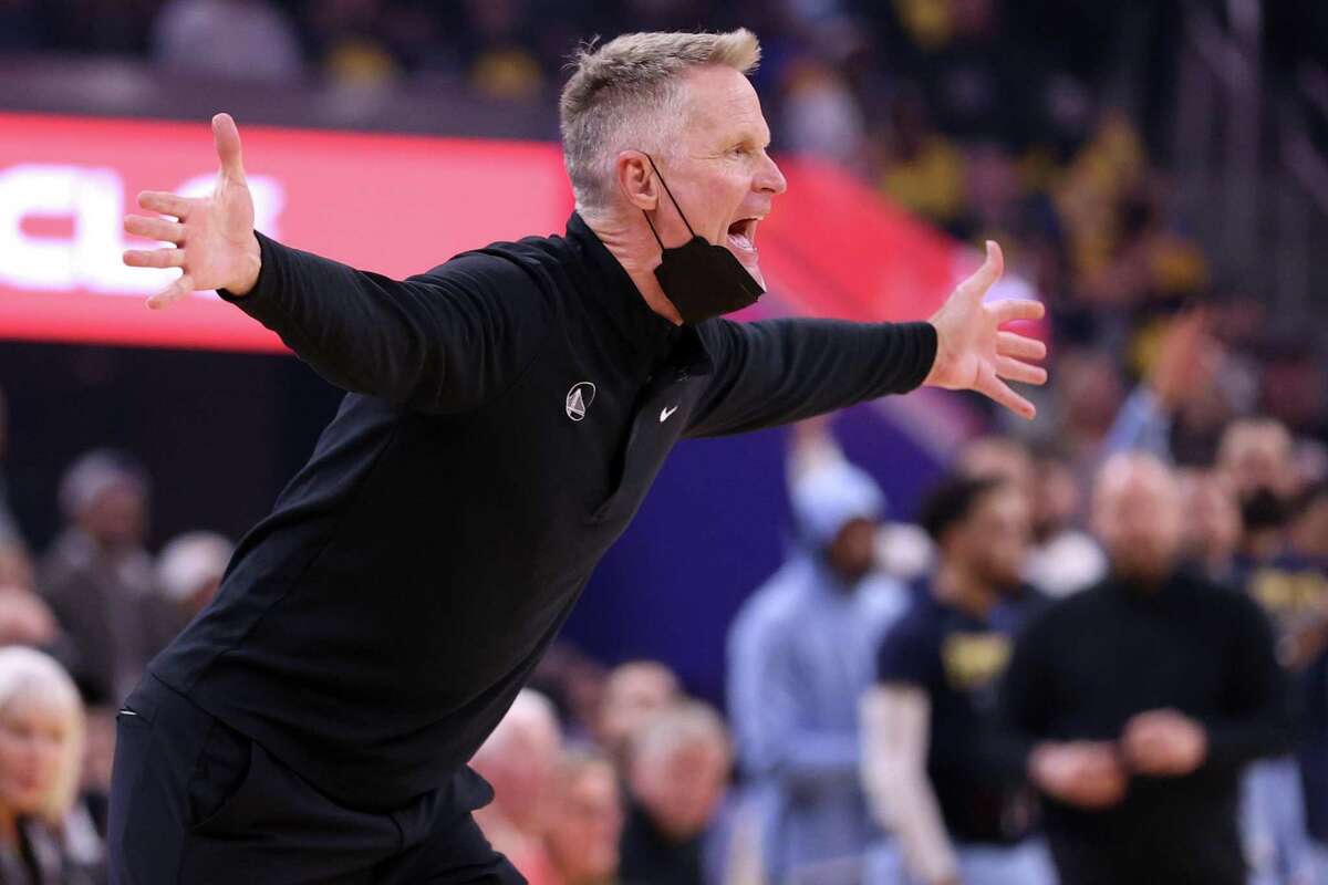 Warriors-Grizzlies filled with ejections, technical fouls and trash talk. Golden State Warriors’ head coach Steve Kerr reacts in 1st quarter against Memphis Grizzlies during Game 3 of NBA Western Conference Semifinals in San Francisco, Calif., on Saturday, May 7, 2022.