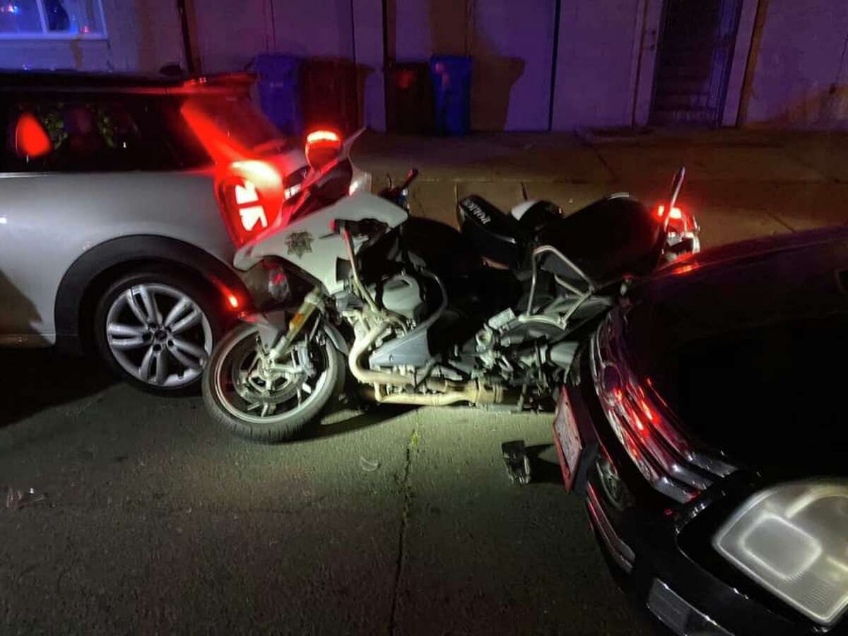 A Richmond police officer's motorcycle was totaled by a suspected drunk driver Saturday night. The officer was not on the motorcycle and minor injuries resulted.