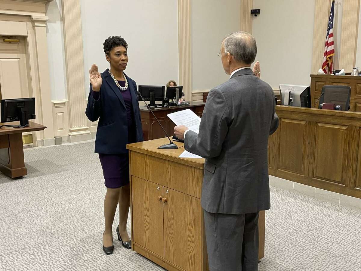 Vanessa Roberts Avery is sworn in as the new U.S. Attorney for the District of Connecticut on Monday, May 9, 2022 in New Haven Conn., becoming the first Black woman to lead the office in its history.