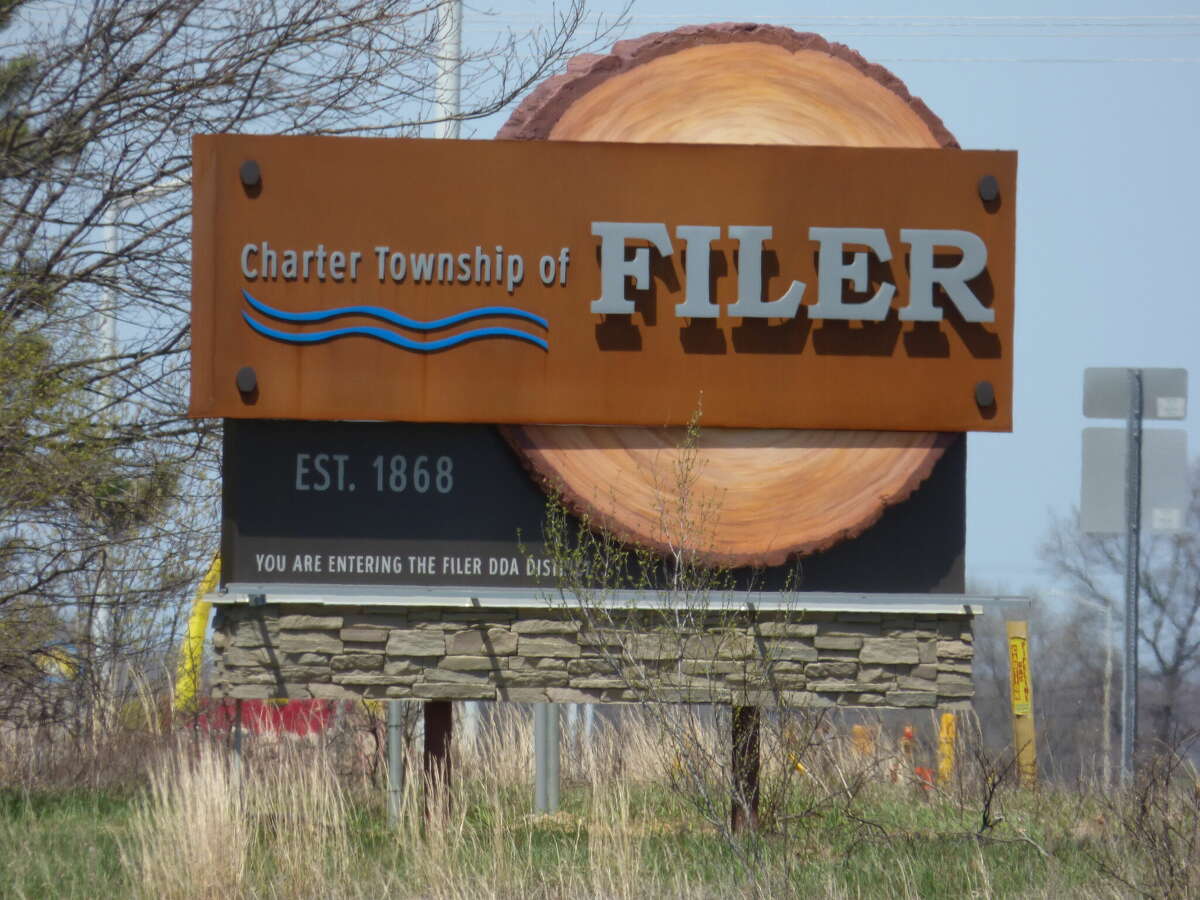 Installed in February, the Filer Township welcome sign is due to have its surroundings landscaped during the Manistee County Big Day of Serving June 11. 