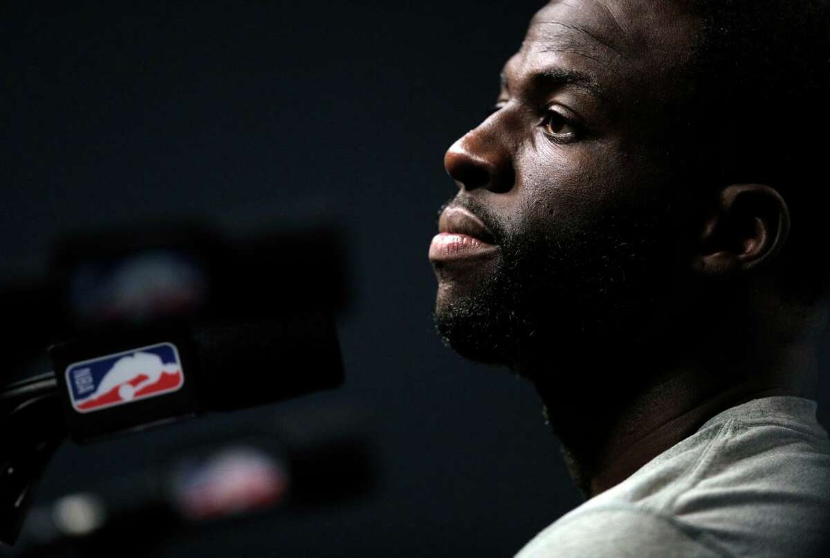 Draymond Green listens to a question at a press conference during an off day practice before the Golden State Warriors played the Memphis Grizzlies in Game 2 of the second round of the NBA Playoffs at Fedex Forum in Memphis, Tenn., on Monday, May 2, 2022.