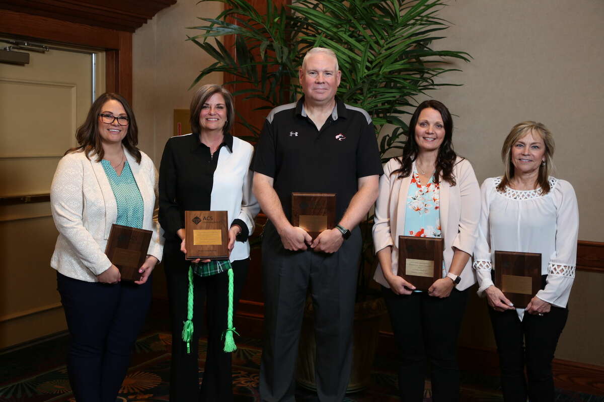 Five Midland educators were recognized for their efforts collaborating with the Midland American Chemical Society Local Section to bring the H2OQ water testing program into Jefferson and Northeast Middle Schools.  Pictured are Michael Graves, Megan Konkol,  Jennifer Lehman, Victoria McPeak, Rebecca Stinson.