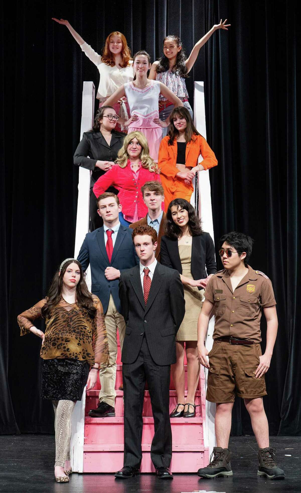 (Starting at top left to right) Lucy Beach, Sayuki Layne, Miya Lasher, Molly DeLuca, Margot DePeugh, Ella DeLuca, Finn Ryder, Jake Enman, Aki Lasher, Sarah Bennett, Henry Purcell, Alex Wangin Wilton High School's production of Legally Blonde. The performance opens May 18, 2022 at the Clune Center in Wilton, Connecticut.