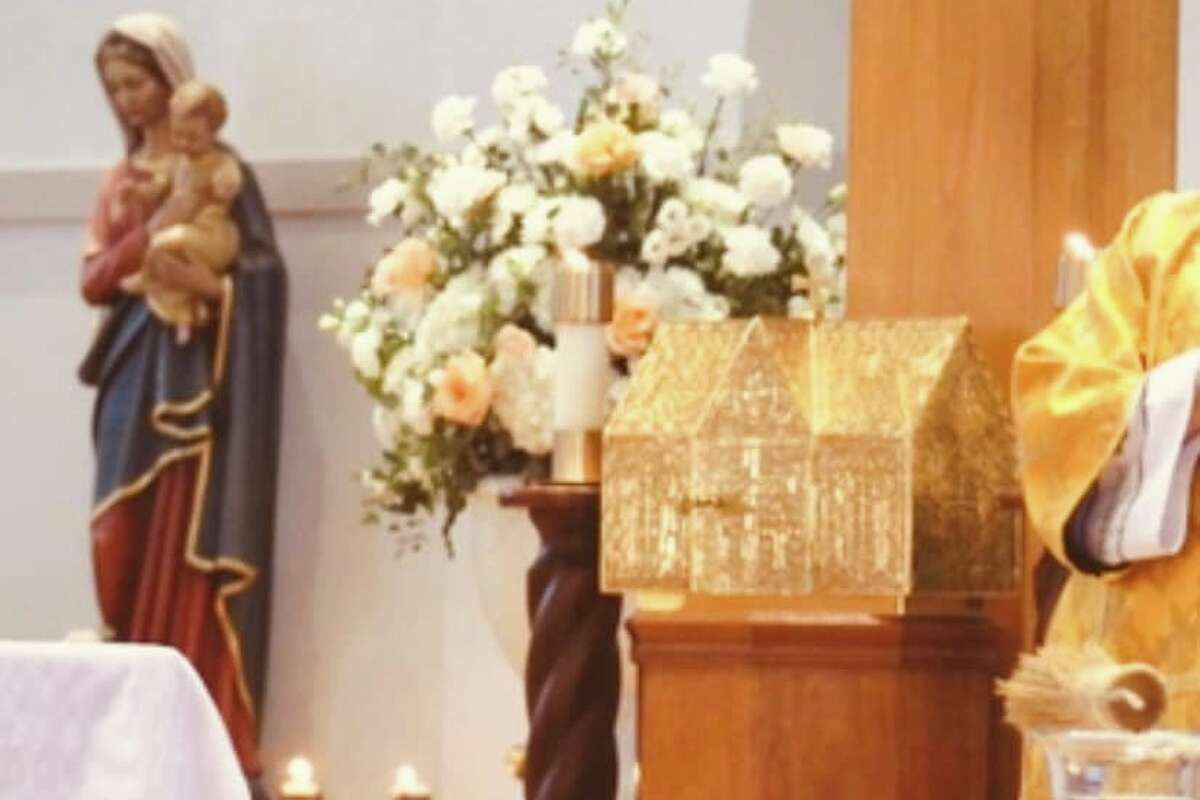 The tabernacle, a small golden box located behind the altar in Catholic churches, was stolen from St. Bartholomew Catholic Church in Katy on Monday, May 9, 2022.