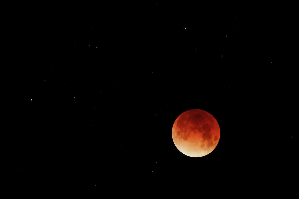 A rare super blue blood moon lunar eclipse is seen from Pleasanton, Calif., on Wednesday Jan. 31, 2018.