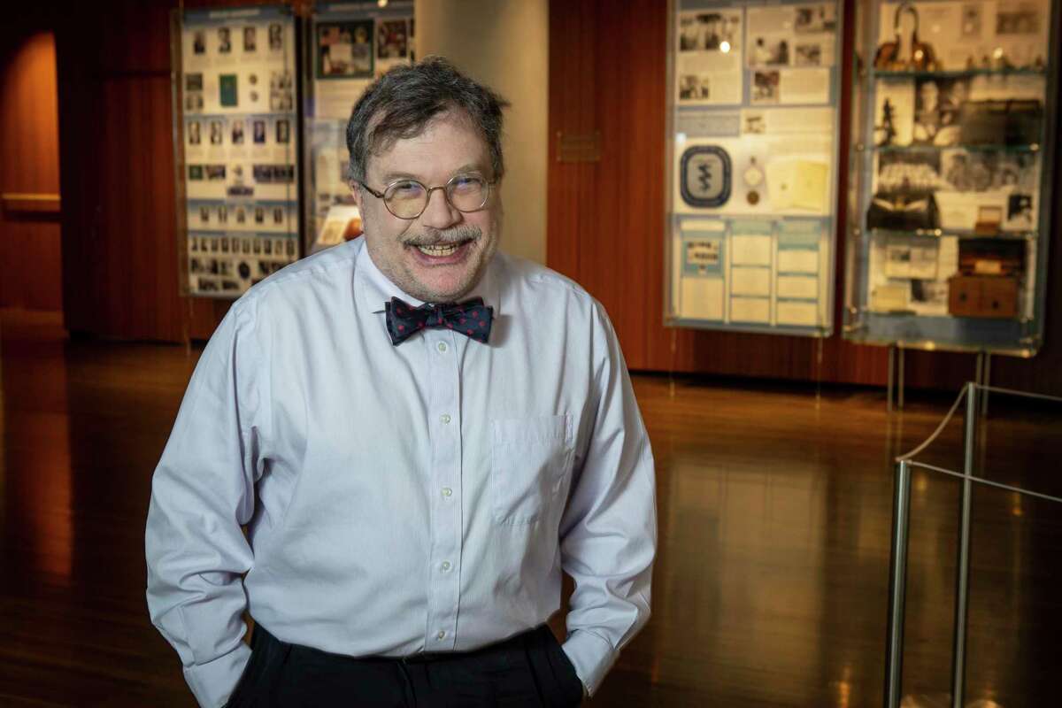 Dr Peter Hotez poses for a portrait in the Debakey Library and Museum at Baylor College of Medicine Wednesday, Feb. 2, 2022 in Houston. Vaccine crusaders, Hotez and and Dr. Maria Elena Bottazzi have been nominated for the 2022 Nobel Peace Prize by Rep. Lizzie Fletcher. The pair has spent the past two years creating Corbevax, an inexpensive and easy-to-produce COVID-19 vaccine that does not require refrigeration.