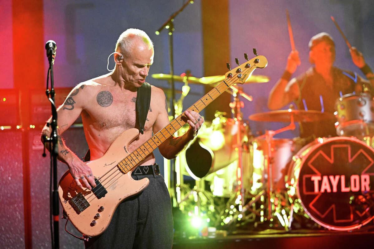 THE TONIGHT SHOW STARRING JIMMY FALLON -- Episode 1628 -- Pictured: Bassist Flea of musical guest Red Hot Chili Peppers performs on Friday, April 1, 2022 -- (Photo by: Todd Owyoung/NBC/NBCU Photo Bank via Getty Images)