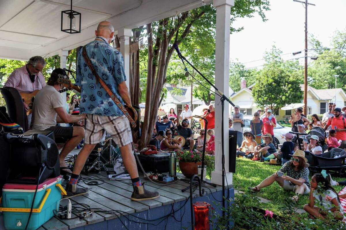 Local art rock band Buttercup plays music on the porch of a house on West King Highway during the recent Alta Vista and Beacon Hill Porch Fest. Neighbors got to watch six free music performances at six different locations in the Alta Vista and Beacon Hill neighborhoods.