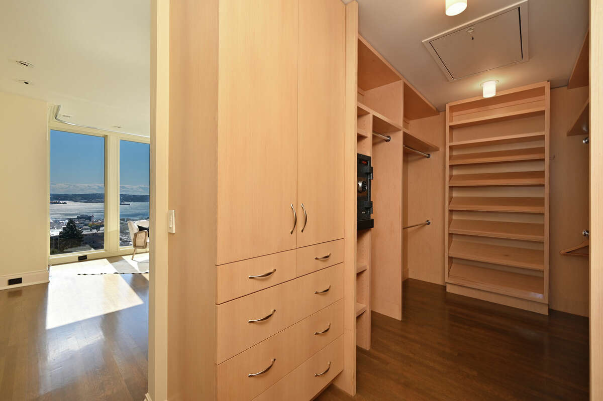 Built-ins help steady this generous closet space. 