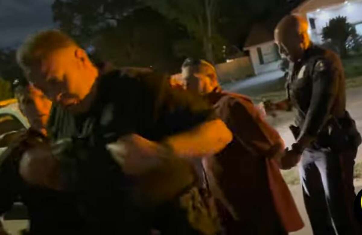 Video shared by FIEL Houston, an immigration advocacy nonprofit, shows Pasadena police officers who responded to a noise complaint at a child's birthday party on April 30. 