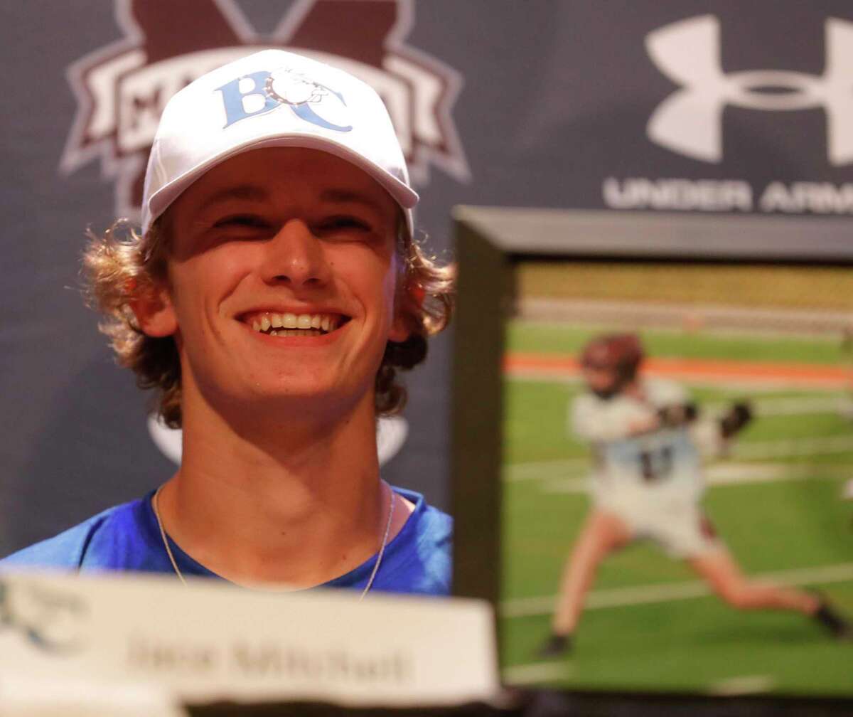 Jace Mitchell signed to play lacrosse for Barton College as he and eight other athletes from Magnolia High School signing to play sports at various colleges during a ceremony, Tuesday, May 10, 2022, in Magnolia.